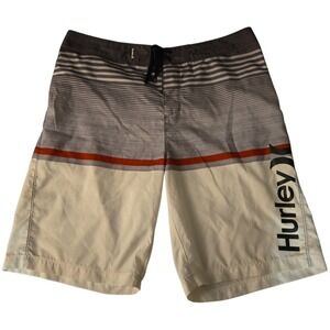 Hurley Mens Board Shorts Swim Trunks Gray/Red/White Size 34